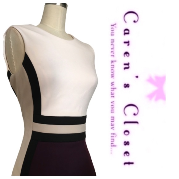 Calvin Klein Purple & Cream Scuba Sleeveless Sheath Dress - Picture 6 of 8